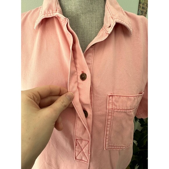 Gap Pink Denim Polo Shirt Popover Casual Midi Preppy Dress size Large - Picture 7 of 9
